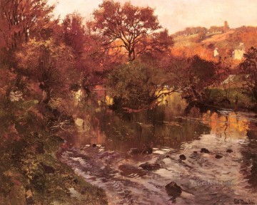 黄金の秋ブルターニュ印象派ノルウェーの風景フリッツ タウロー川 Oil Paintings